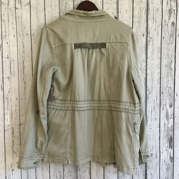 Marrakech Anthropologie Womens Utility Cargo Jacket Size L Green Grunge Lyocell - Picture 8 of 14